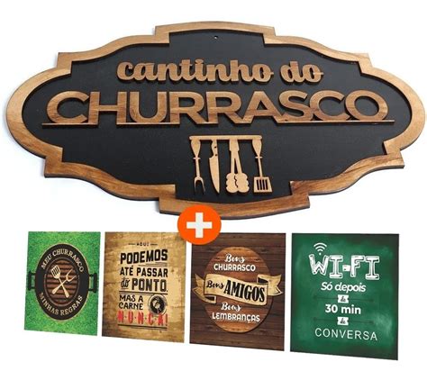 Kit 4 Quadros Cantinho Do Churrasco Rústico Parcelamento sem juros