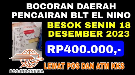 Bocoran Daerah Pencairan Blt El Nino Besok Senin Desember Rp