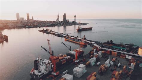 Batumi Georgia Rising Aerial View Cargo Ship In Batumi Seaport