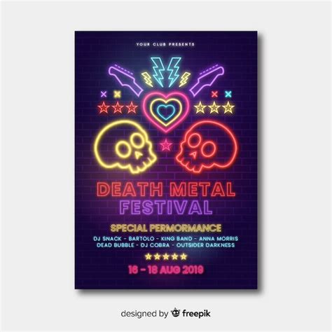 Neon Plakat Festiwal Muzyczny Szablon Darmowy Wektor