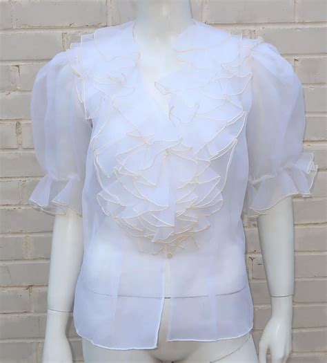 Vintage Silk Organza Sheer Ruffled Blouse At 1stdibs Gold Sequin Saree Blouse Ruffled Organza