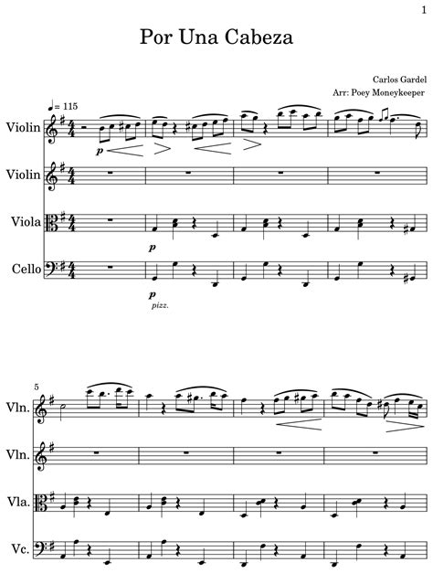 Por Una Cabeza Sheet Music For Violin Viola Cello