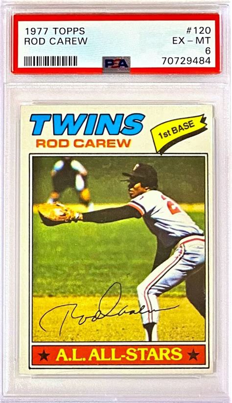 Rod Carew 1977 Topps Minnesota Twins Baseball Graded Card Grade 6 PSA