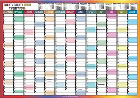 Academic Wall Planner 2023 24 Academic Year Calendar Mid Year Study