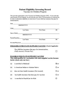 Fillable Online Patient Eligibility Screening Record Rivertown