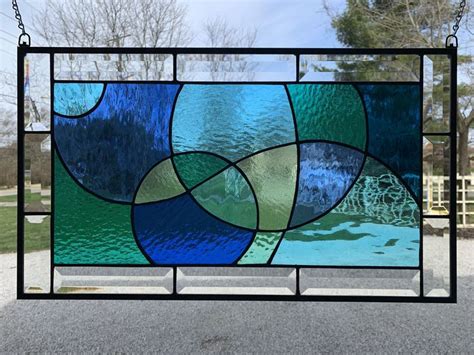 Honeydewglass Blue And Turquoise Swirl Stained Glass Window Etsy Stained Glass Stained