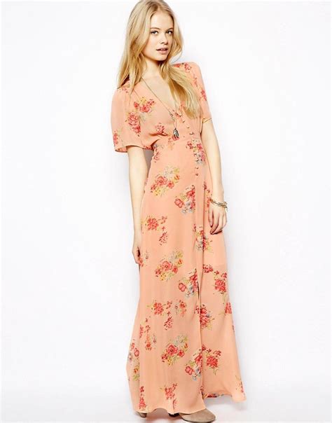 Peach Floral Maxi Dress Pretty Maxi Dress Asos Floral Dress Boho Chic Dress