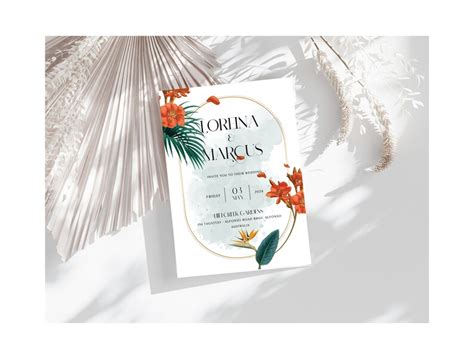 Editable Wedding Invitation Template Modern Minimal Tropical