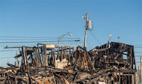 Burned Out Remains Of An Office Building Destroyed By Fire Stock Photo