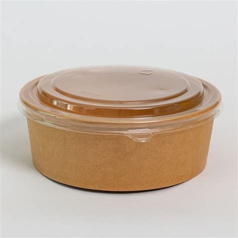 Disposable Kraft Paper Bowl Packing Box Fruit Takeout With Lid Round