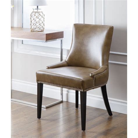 Abbyson Newport Brown Leather Nailhead Trim Dining Chair Overstock