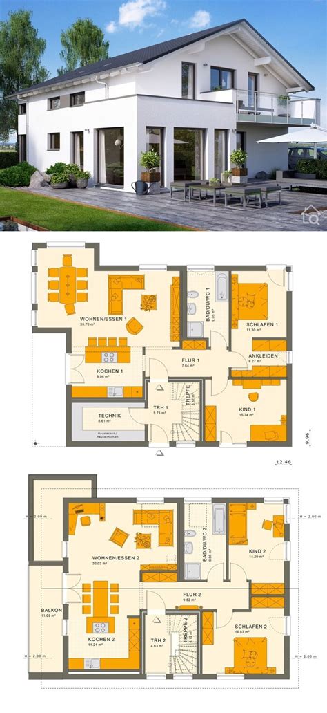 Modernes Zweifamilienhaus Grundriss Ber Einander Mit Satteldach