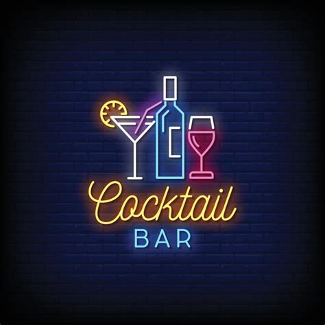 Cocktail Bar Neon Signs Style Text Vector Vector Art At Vecteezy