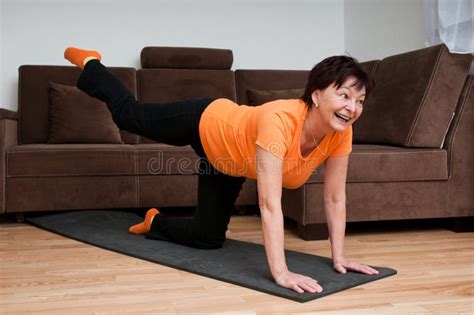 Senior Woman Exercising At Home Stock Image Image Of Mature Legs