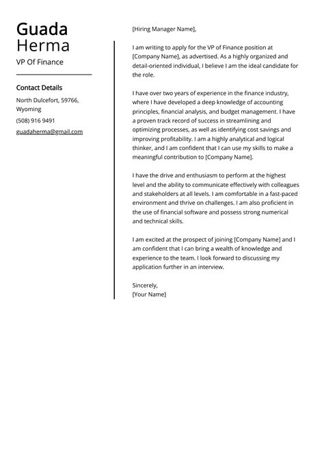 Vp Of Finance Cover Letter Example Free Guide