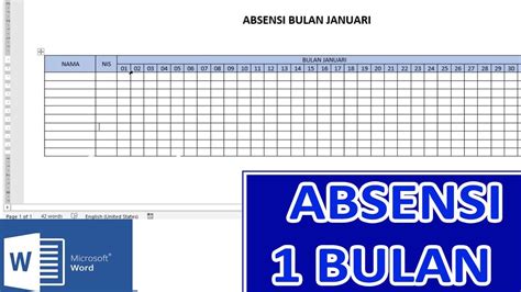 Cara Membuat Absensi Daftar Hadir Bulan Di Word Youtube