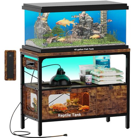 Hyomdeck 40 Gallon Tank Stand With Power Outlet And Led Light Aquarium Stand With