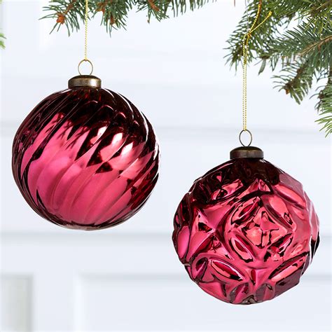 Burgundy Patterned Ball Ornaments Elegant Set Of 2 Ornaments The
