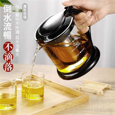 Sunly 耐高溫過濾沖茶壺 加厚玻璃泡茶壺 便攜泡茶組 茶具 泡茶器 茶水分離 1000ml 黑色 Pchome 24h購物