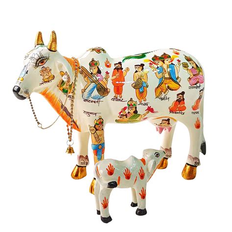 Buy Shubhanjali Marble Stone Kamdhenu Set Idol God Cow Calf