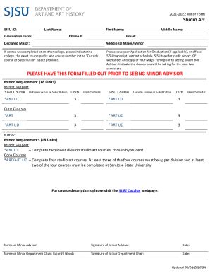 Fillable Online 2021 2022 Minor Form Studio Art San Jose State