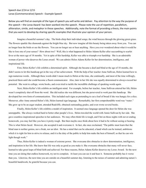 Commemorative Speech Sample Hq Template Documents