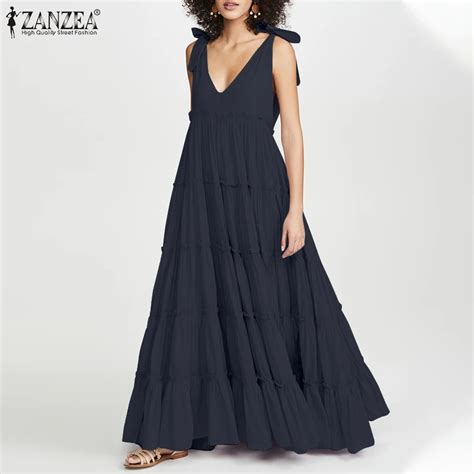 ZANZEA Vestido Zanzea Veraniego Con Volantes Para Mujer Sin Mangas