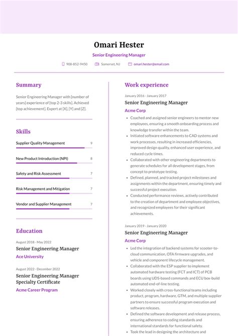 Senior Engineering Manager Resume Examples And Templates