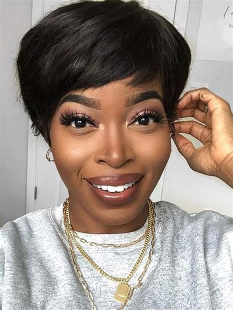 Short Pixie Cut Human Hair Wig With Bangs Shein Uk