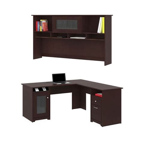 Bush Furniture Cabot L Shaped Computer Desk With Hutch In Harvest