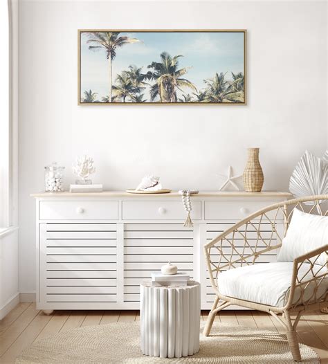 Kate And Laurel Sylvie Coastal Coconut Palm Tree Beach Framed Canvas