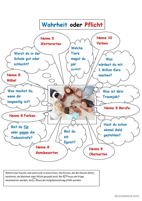 Wahrheit oder Pflicht Deutsch DAF Arbeitsblätter pdf doc