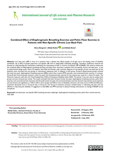 Pdf Combined Effect Of Diaphragmatic Breathing Exercise And Pelvic