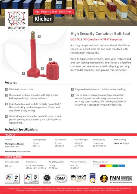 Pdf High Security Container Bolt Seal€¦ · High Security Container