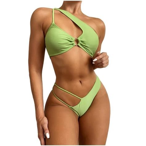 Lukcolor Sexy Femmes Couleur Unie Dos Nu Bikini Deux Pi Ces Maillots De