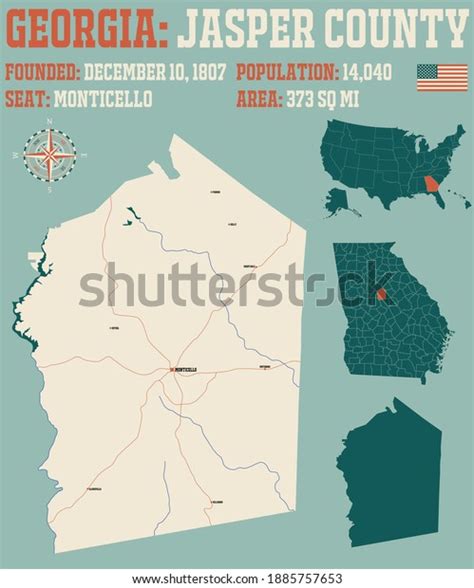 Large Detailed Map Jasper County Georgia Stock Vector (Royalty Free) 1885757653 | Shutterstock