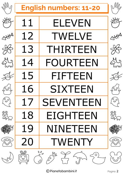 Numeri In Inglese Da A Schede Per La Scuola Primaria