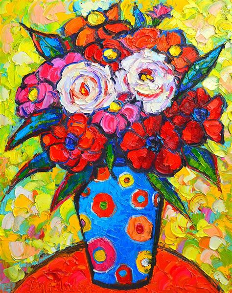 Colorful Wild Roses Bouquet Original Impressionist Oil Painting