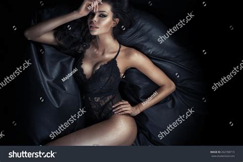 Portrait Slim Woman Wearing Sexy Lingerie Stock Photo