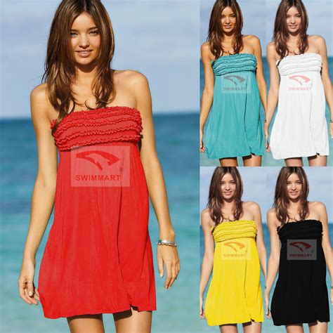 Free Shipping Beach Swimsuit Sexy Strapless Ruffle Bandeau Cover Up Dress Hot Tie Back Pool