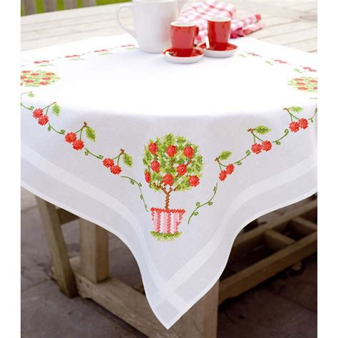 Vervaco® Cherries Tablecloth Stamped Cross Stitch Kit