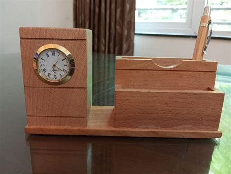 Wooden Pen Stand With Clock At Rs Desktop Wooden Pen Stand In