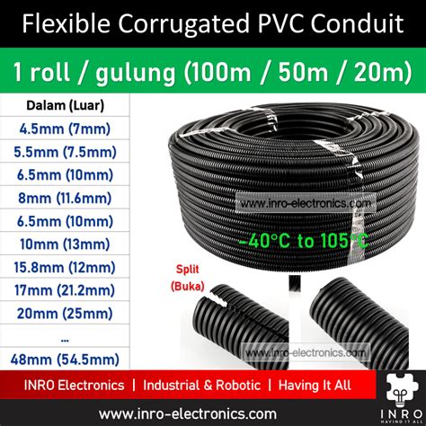 Flexible Corrugated Pvc Conduit Ducting Pipes Black 6 5 X 10mm Inro Electronics Malaysia