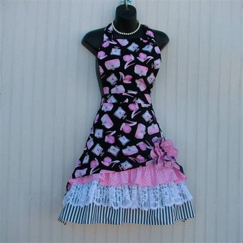 Womens Apron With Ruffles And Lace Apron With Purses And Etsy