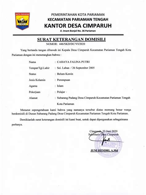 Contoh Surat Keterangan Domisili Format Dan Isinya Dailysocial ID