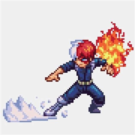 The Pixel Art Of An Anime Character Holding A Fireball In His Hand And