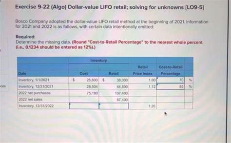 Solved Exercise Algo Dollar Value Lifo Retail Chegg