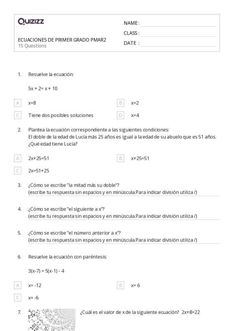 Ecuaciones De Varios Pasos Hojas De Trabajo Para Grado En Quizizz