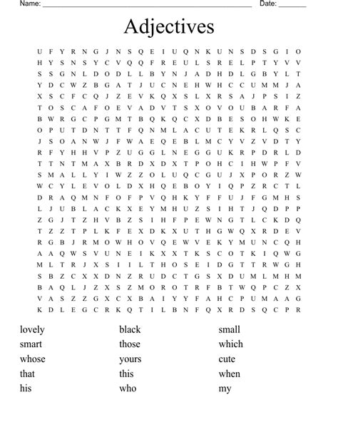 Adjectives Word Search Wordmint