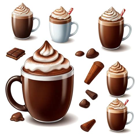Premium Vector Hot Chocolate Vector Set White Background Isolated